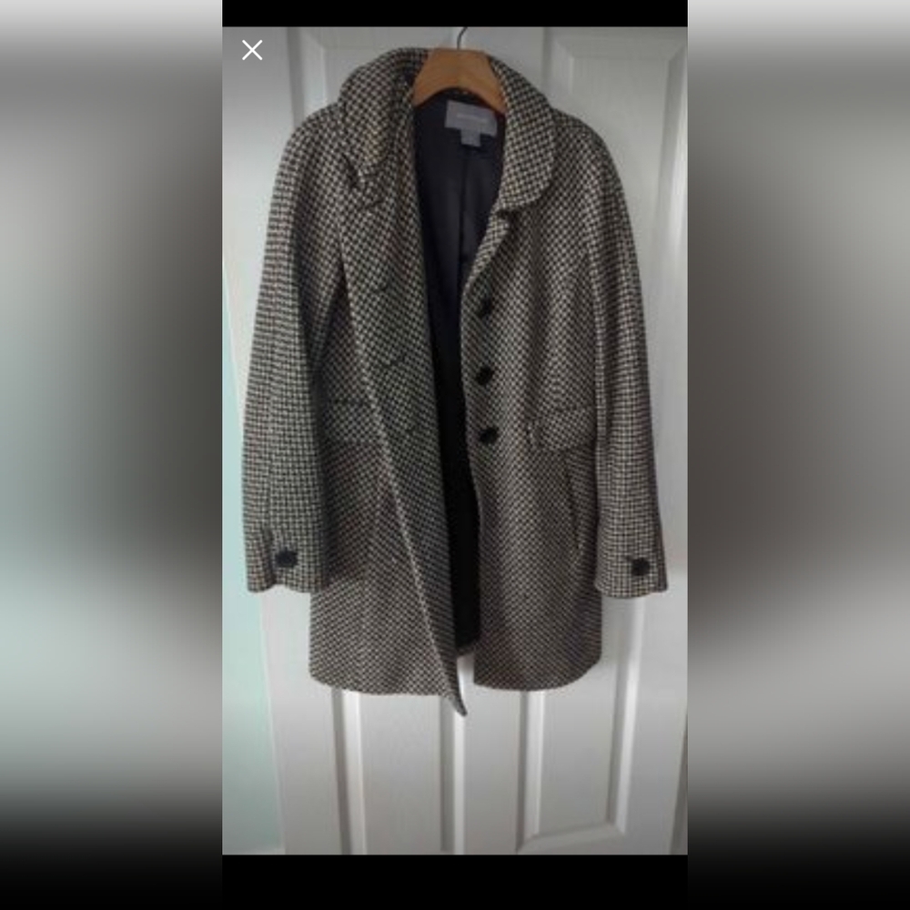 Ann Taylor Black and White Houndstooth Wool Blend Coat